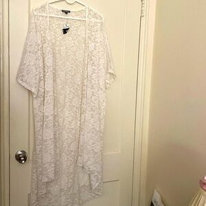 NWT express white lace long cardigan size: m/l